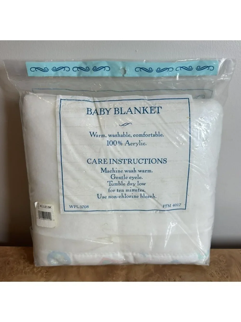 NOS Vintage First Moments Baby Blanket Blue White Embroidered Acrylic New Boy